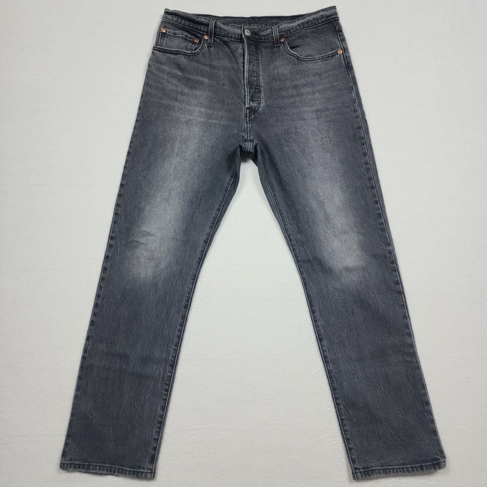 Levis 501 Jeans Mens 32x30 Black Straight Button Fly Faded Stretch Denim